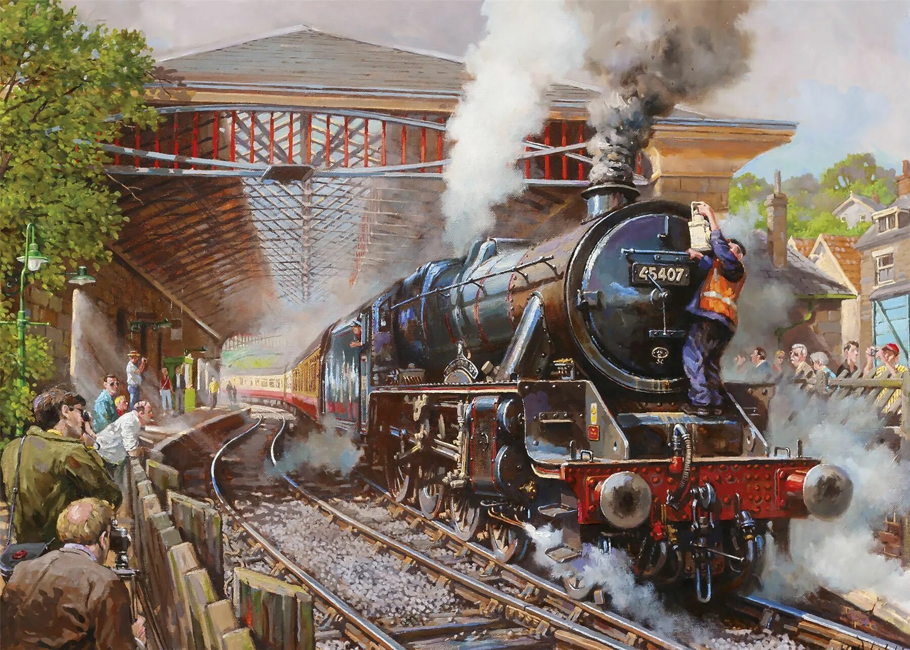 Паровоз платонов. , David Tutwiler поезда в живописи. Железная дорога «ретро». Старинный поезд.