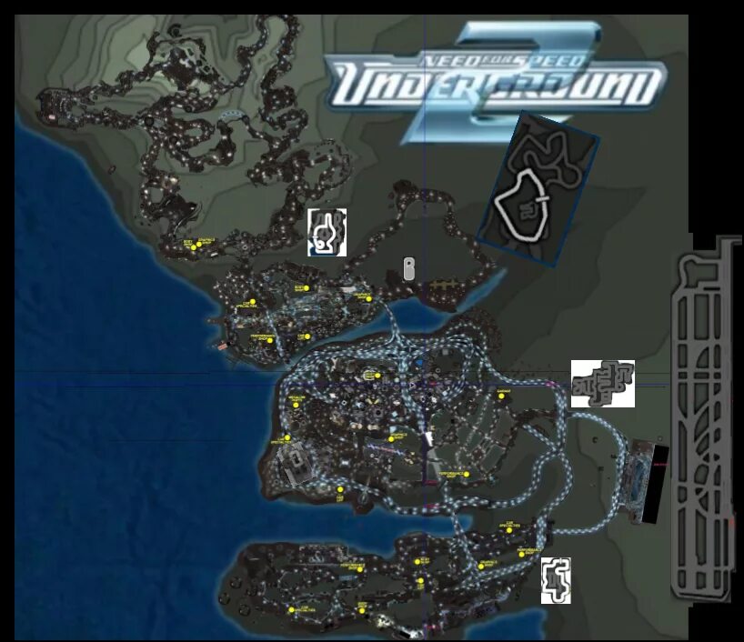 Карта нфс 2. Need for speed underground 2 карта. need for speed underground 2 магазины. карта скрытых магазинов в nfs underground 2. nfs u2 карта с магазинами.
