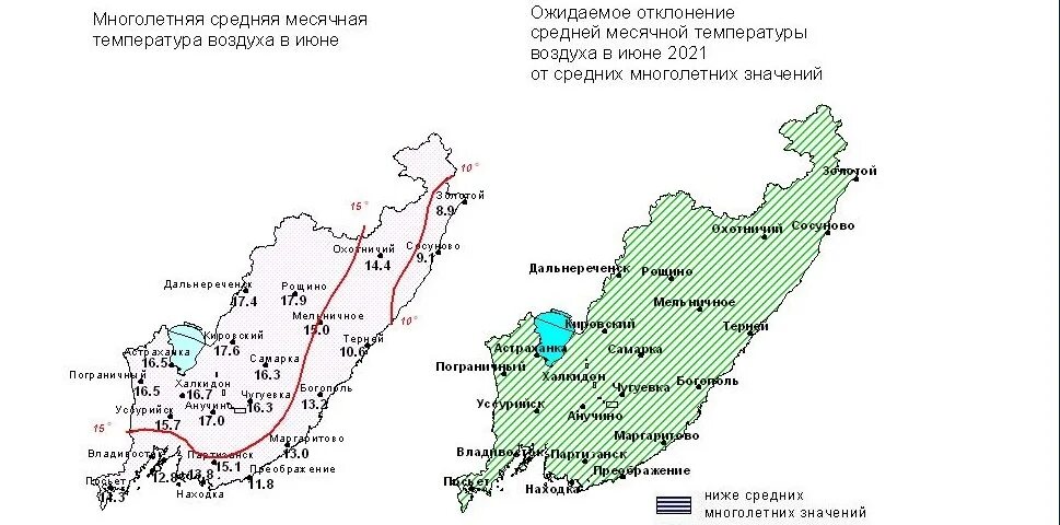 Приморский край на карте. Климат Приморского края. Средняя месячная температура 2019 год. Метеокарта Приморского края.