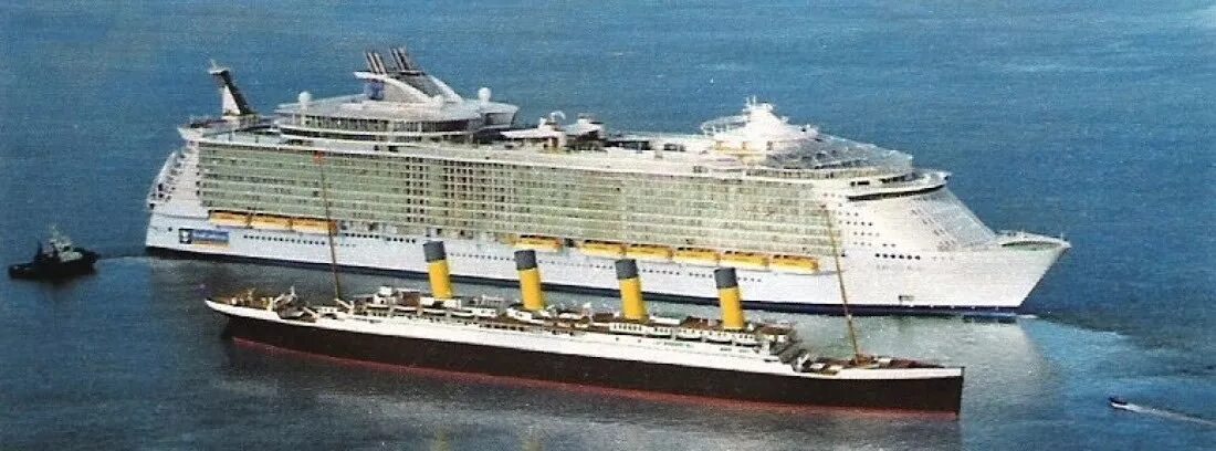 Какой самый большой титаник. Оазис морей и титаник. allure of the seas и титаник. самый большой корабль в мире титаник. оазис морей круизный лайнер и титаник.