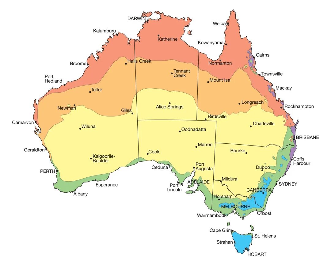 Зоны австралии на карте. Карта климатических зон Австралии. Карта климатических поясов Австралии. Климат Австралии карта. Климатическая карта Австралии.