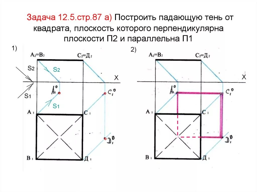 Постройте на координатной плоскости четырехугольник abcd. Плоскость перпендикулярная плоскости п1. Плоскость параллельная п1. Построение проекции квадрата. Проекция квадрата на плоскость.