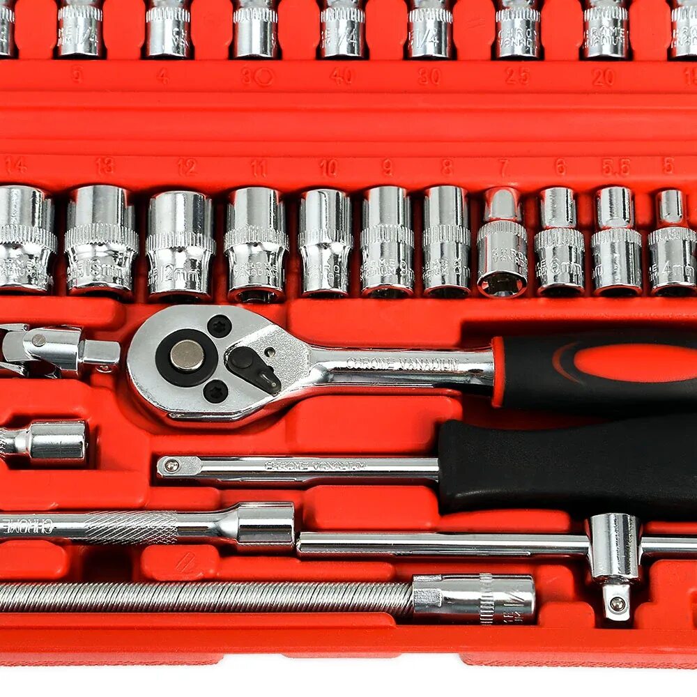 Набор головок гаечных. 46 PCS Socket Set(1/4”) CR-V. Professional Socket Wrench Set CR-V 1/2 PCS. 1pcs 1/4" Ratchet Wrench,45t. Набор ключей 1/4” и 1/2” КИНГТОНИ.