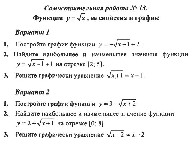 Корень из y 8. Свойства функции 8 класс самостоятельная работа. Функции самостоятельной работы. Функция корня ее свойства и график. Функция y корень из х и ее свойства.