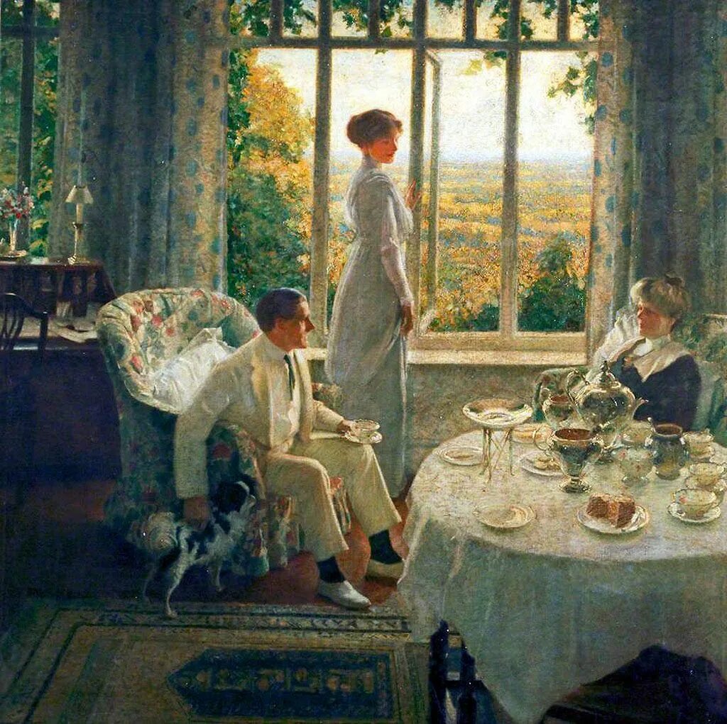 Сцена чаепитие. Leonard Campbell Taylor (1874 - 1969).