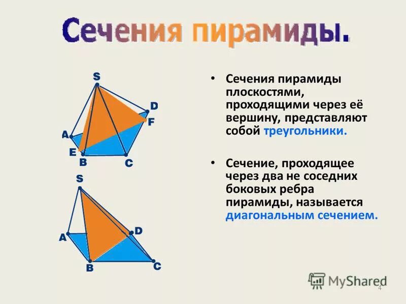 Сечение треугольной пирамиды чертеж. Сечение четырехугольной пирамиды.