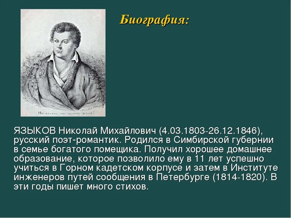 Портрет Языкова Николая Михайловича.