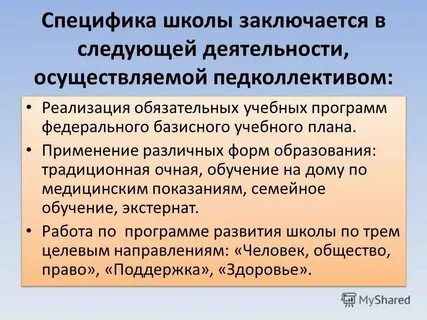 Особенности школьного проекта
