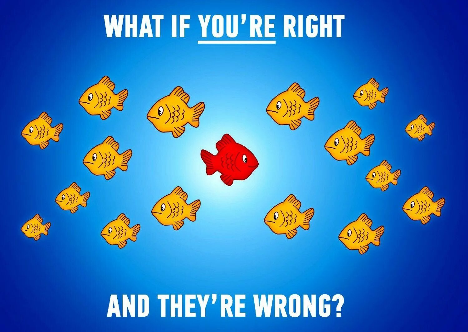 What i m doing is wrong. What if you are right and they are wrong. а что если прав ты а не они постер. what if you are right and they are wrong картина. одна рыбка против всех.
