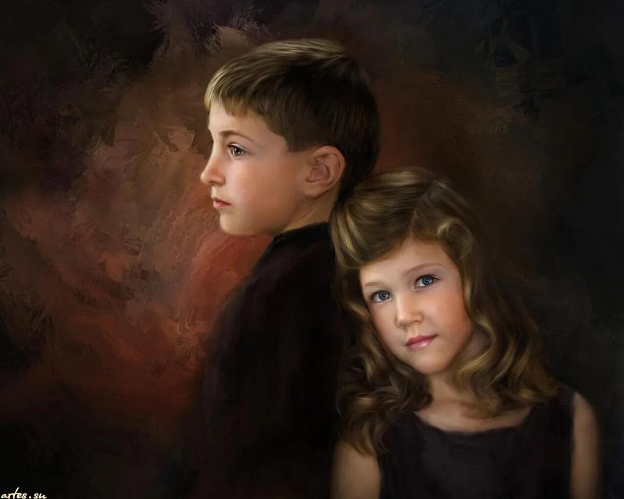 Младший брат войны. Картина мальчик и девочка. Портрет мальчика и девочки. Картина старший брат.