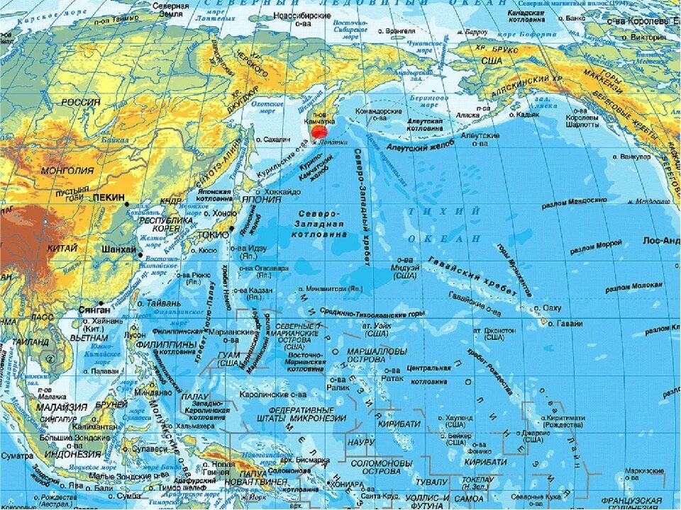 Большие зондские острова на карте евразии. Тихий океан Камчатка карта. Карта Тихого океана с морями заливами и проливами. Острова Тихого океана на карте. Физическая карта Тихого океана.