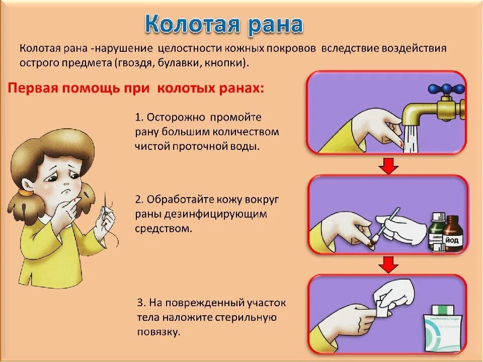 Классный час оказание первой помощи. Алгоритм оказания ПМП при ранах. Первая помощь при колющих ранениях. Оказание первой медицинской помощи при резаной ране. Памятка первая медицинская помощь детям.