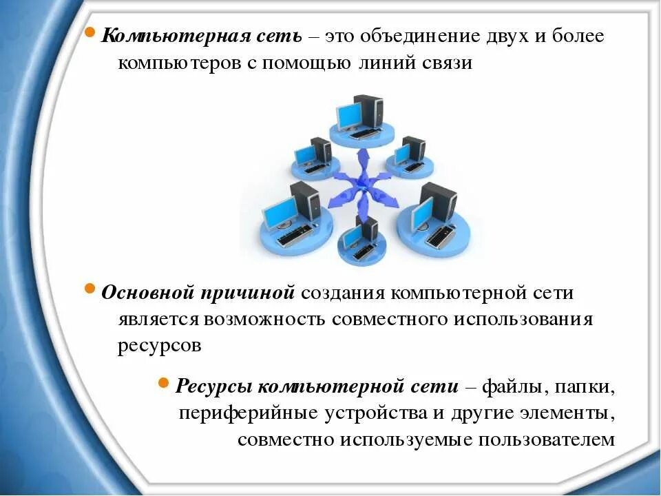 Объединение нескольких городов. Основные понятия локальной компьютерной сети. Объединяет 2 компьютеры и более. Объединение двух и более. Федеральные сети.