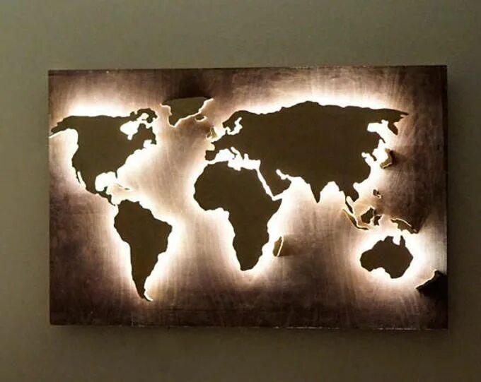 Настенная карта с подсветкой. Карта из фанеры. Настенное панно с подсветкой.