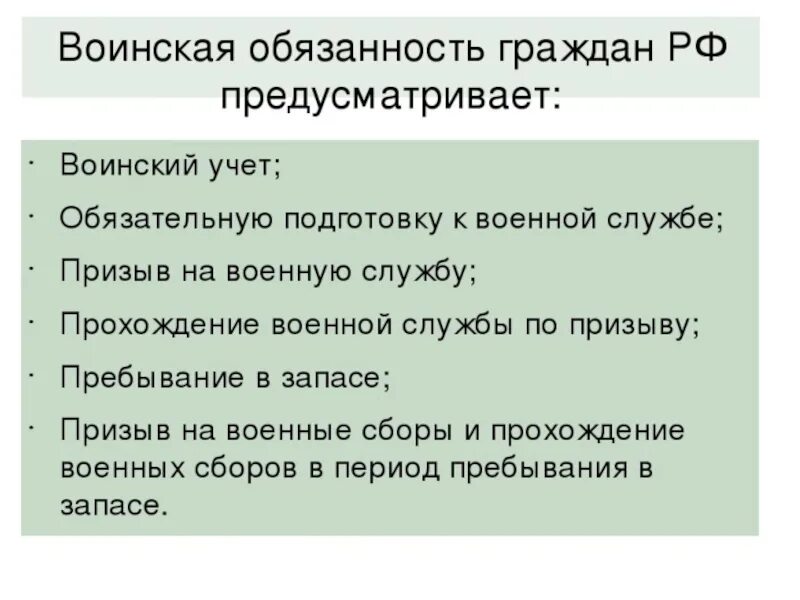 Исполнение воинской обязанности в рф. Воинская обязанность граждан РФ. Воинская обязанность граждан РФ предусматривает. Воинская обязанность граждан Обществознание. Военная обязанность граждан РФ предусматривает.