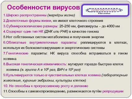 Перечислите особенности вирусов