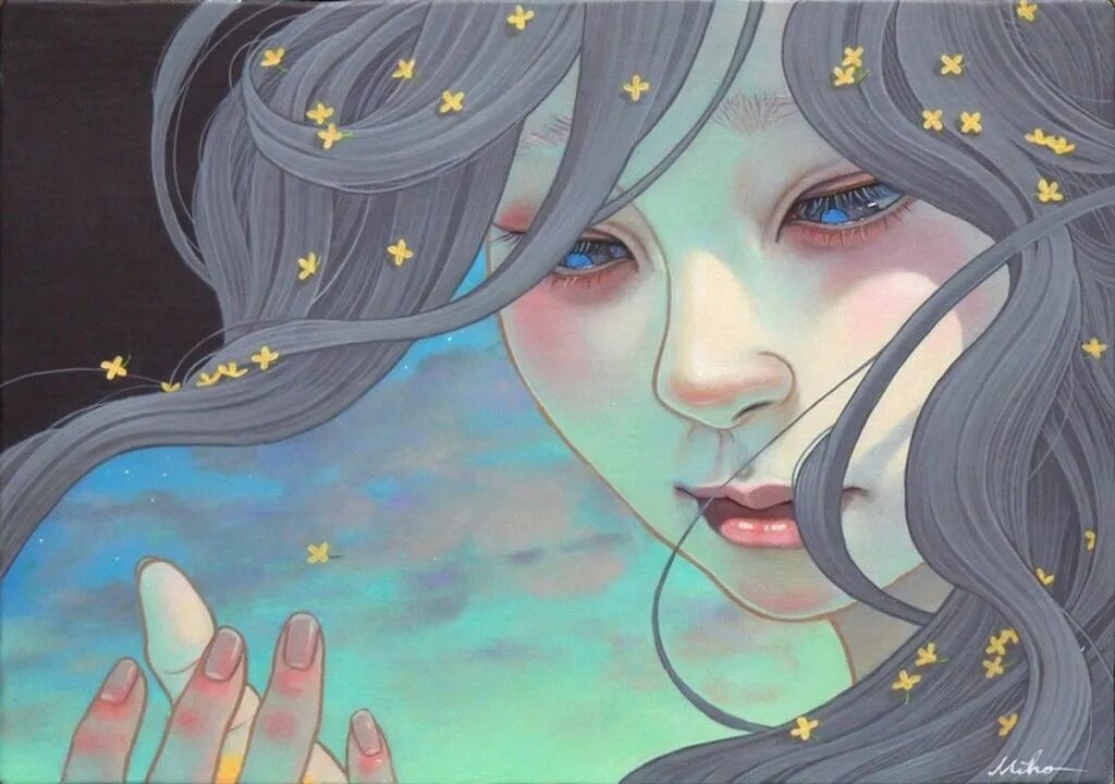 Девушка с цветами рисунок. Арты де. Мико хирано. Авелина ассасин крид. Hiromi miura художница.