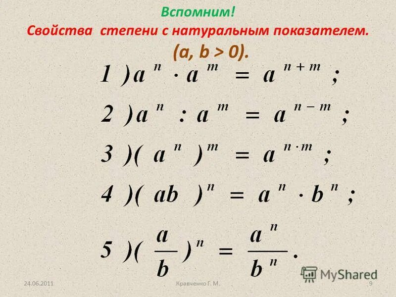 Правила умножения степеней