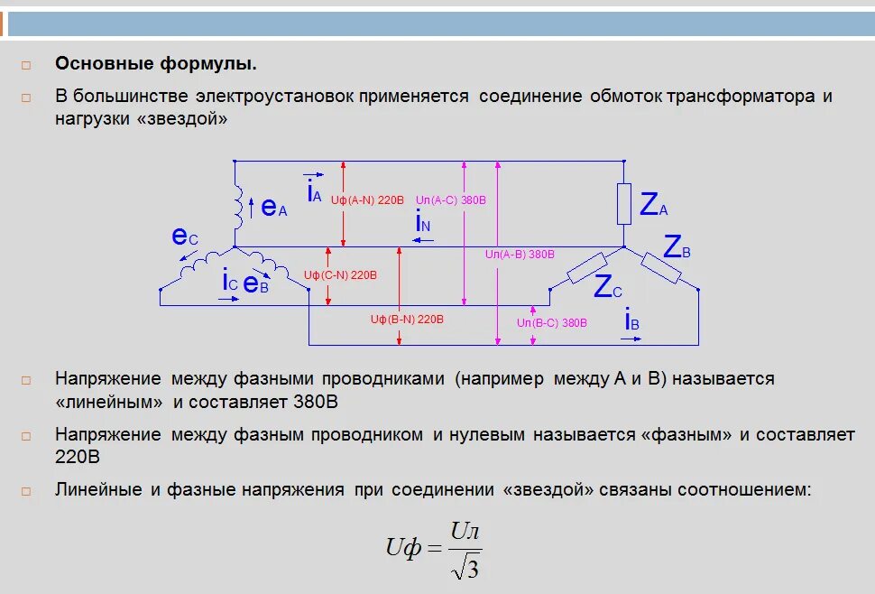Ток трехфазной нагрузки. Расчет трехфазного тока по мощности формула. формула полной мощности трехфазного переменного тока. формула 3 фазного тока. фазные и линейные напряжения и токи.