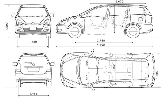 Toyota wish размеры