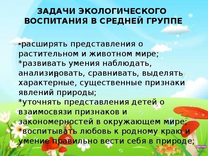 Образовательные задачи в средней группе