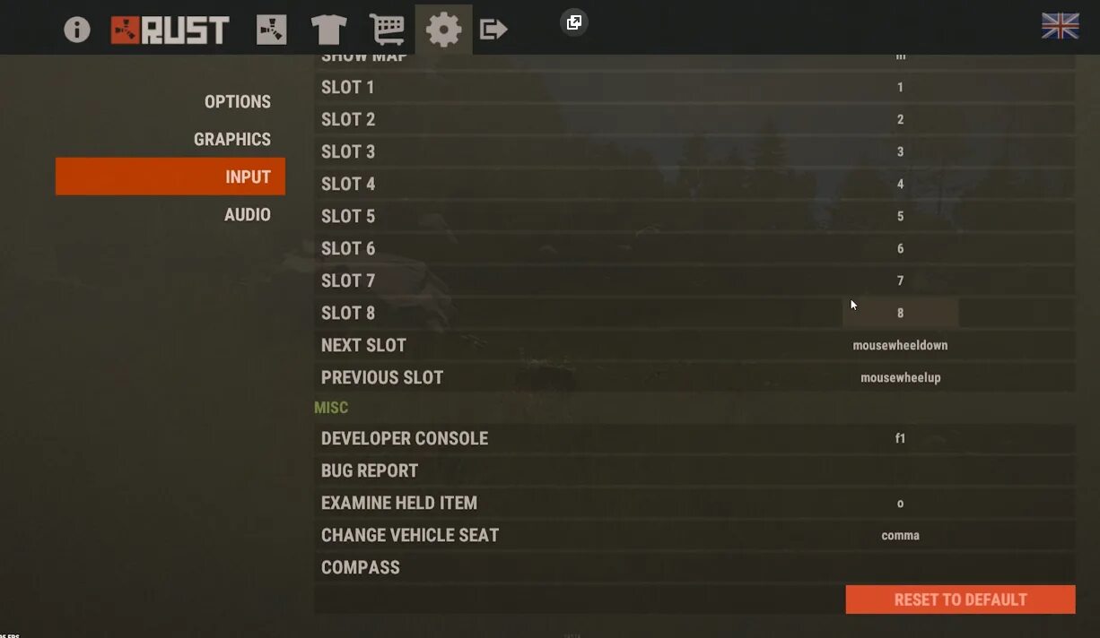Управление в Rust. Настройки управления рпаст. Настройки управления раст. Раст меню настроек. Настройки для игры раст