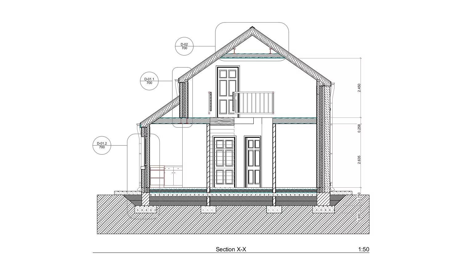 Section. Sections 2d. Тeak Section. Section and Elevation drawings in ARCHICAD.