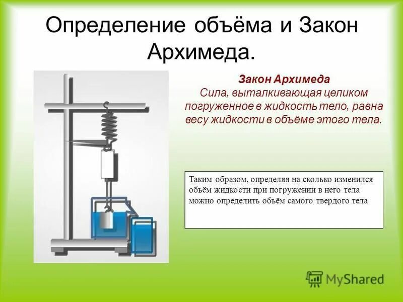 Дубовый брусок погруженный в воду целиком вытесняет