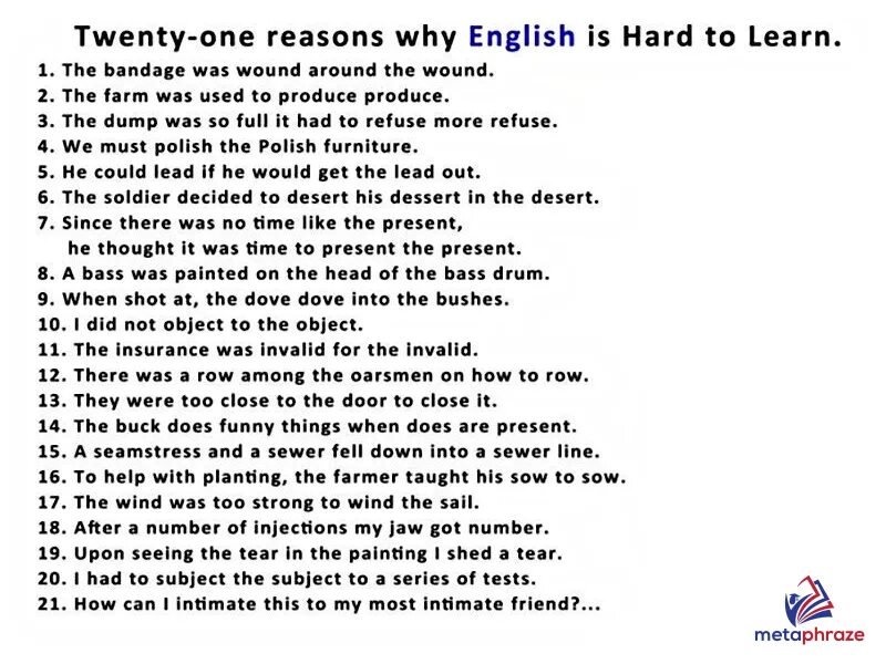 The reason why i was. 21 Reasons. Why English. English is hard. 21 Reasons why English is difficult.