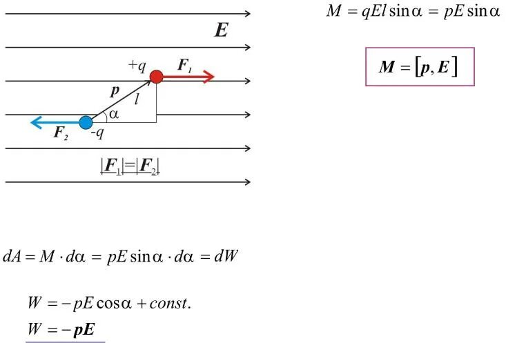 Диполь в однородном поле. Электрическое поле диполя. Диполь в электричесуоммполе. Чему равна потенциальная энергия диполя в электрическом поле. Диполь в однородном поле.