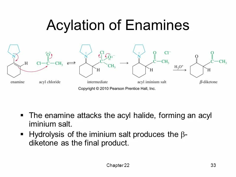 Acylation. Enamine. Acylation mechanism. Hydrolysis of Salts. Реакция d n
