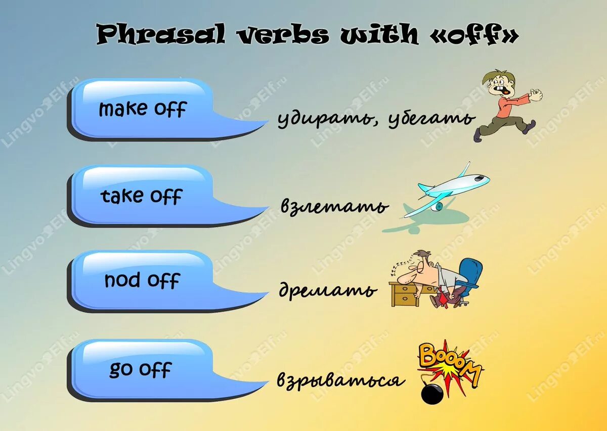 Take off перевод с английского на русский. Фразовые глаголы в английском языке. Фразовые глаголы с off. Глаголы с off в английском языке. Фразовые глаголы on off.