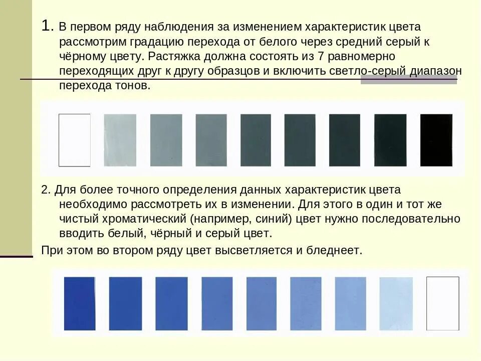 Характеристики цвета. Цветовой тон светлота. Цветовой тон насыщенность светлота. Шкала изменения цвета по насыщенности и светлоте.