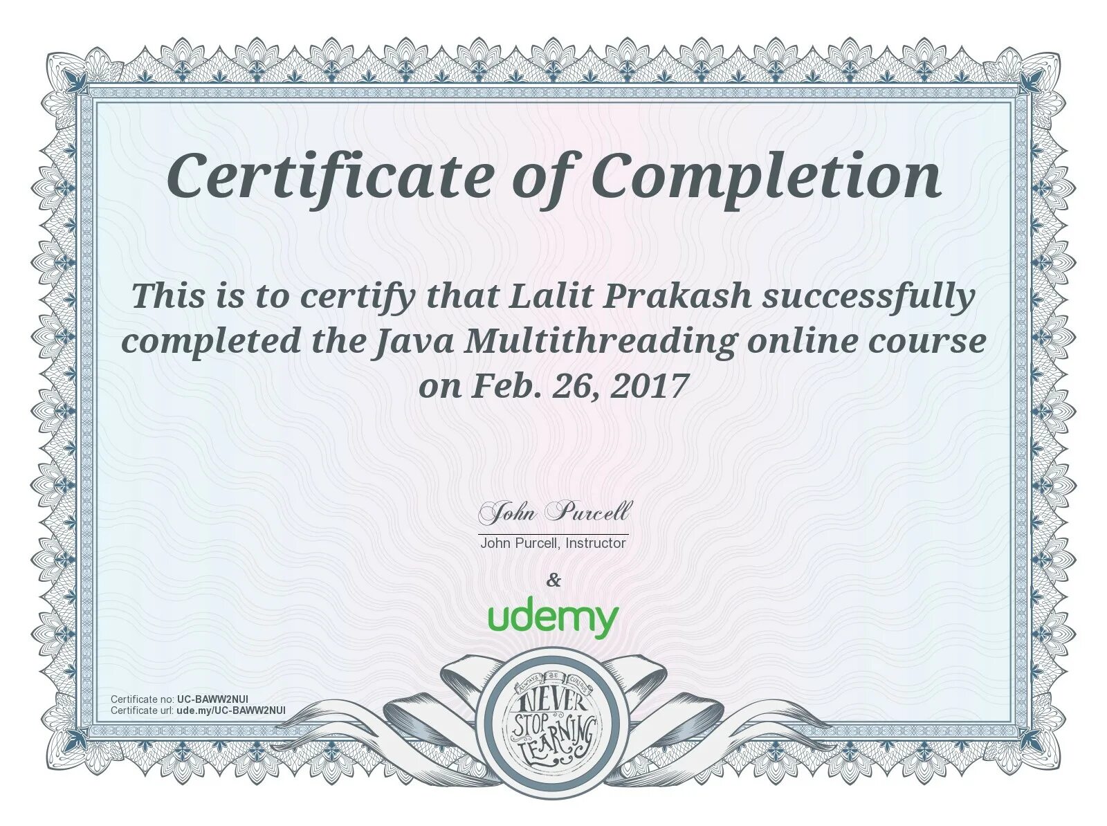 Сертификат Udemy на английском. Oracle java Certificate. Successfully completed. Certificate successfully completed the course. Url certificate