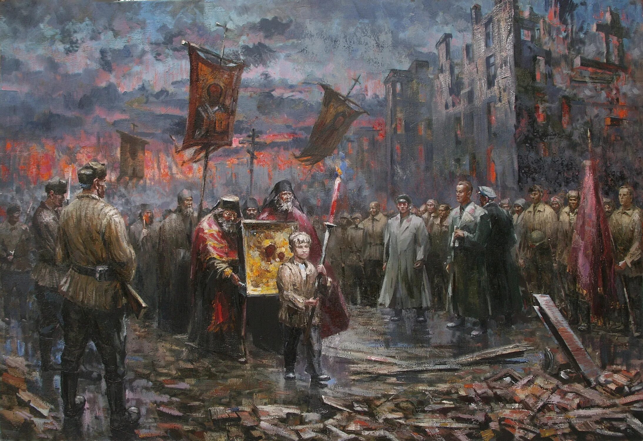 Картина победа. Андрей Лысенко крестный ход. Андрей Лысенко художник. Андрей Лысенко. Сталинград. Крестный ход.. Крестный ход в Сталинграде картина.