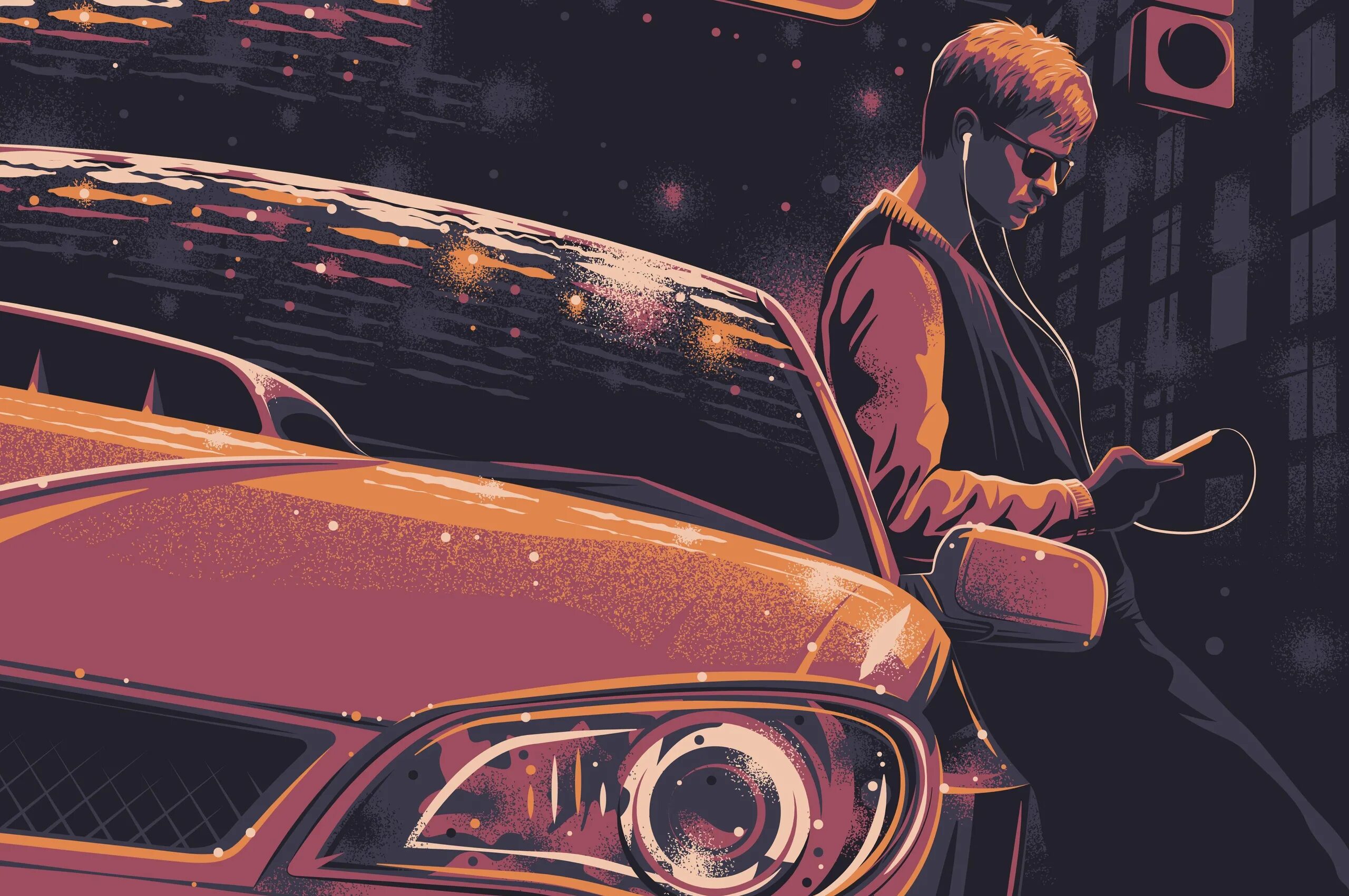 Running driver. Baby driver арт. малыш на драйве арт. гослинг аниме драйв. драйв арт.