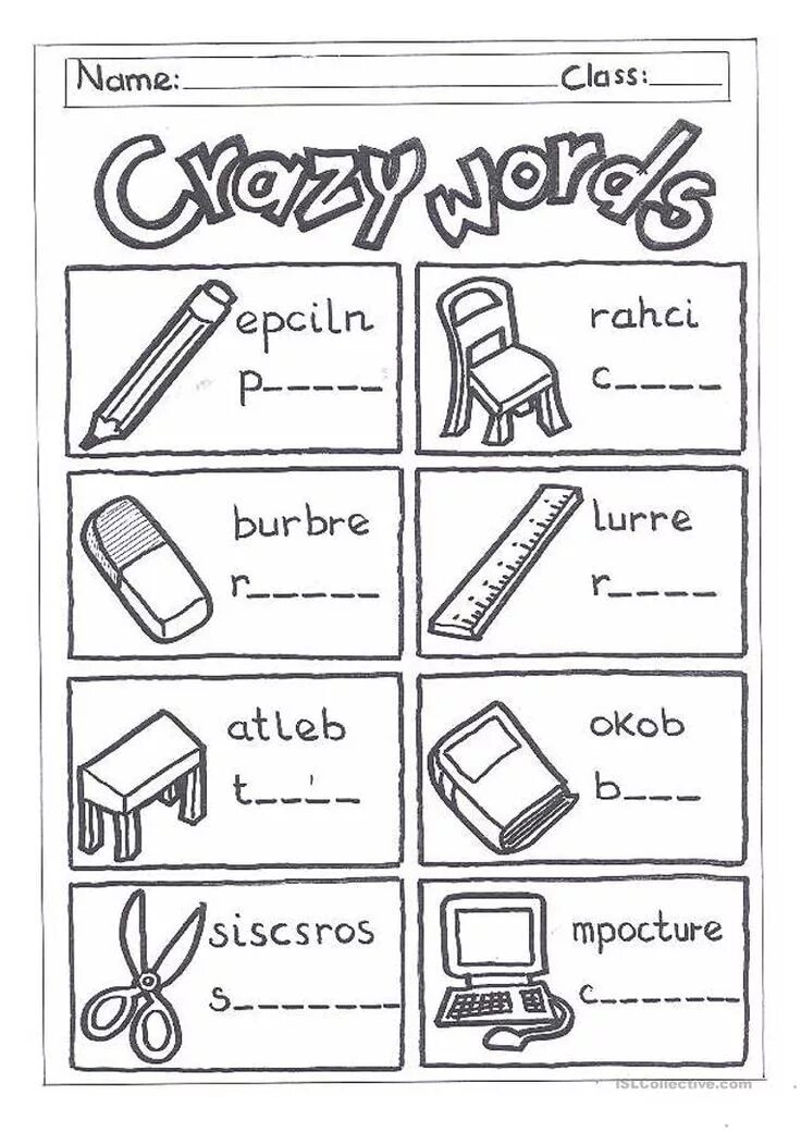 Classroom objects worksheets for kids