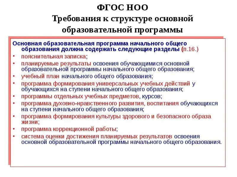 Программа начального основного образования. Структура ФГОС НОО 2009. ФГОС НОО структура документа. Структура ФГОС общего образования. Структура требования ФГОС НОО 2021.