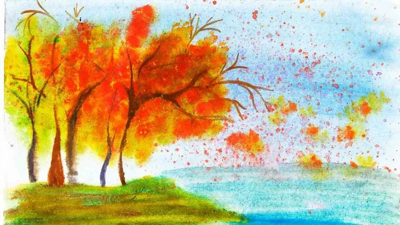 Осень картинки пошагово. Осенний лес акварелью для детей. Рисунок осень красками поэтапно. Поэтапное рисование красками осень. Осенний пейзаж рисунок для детей.