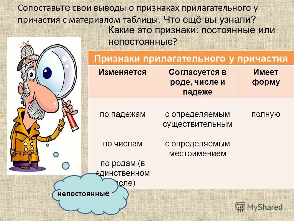 Постоянные грамматические признаки прилагательного. Какого свойства прилагательного нет. Качественные прилагательные таблица. Признаки глагола у причастия. Свойства каких частей речи имеются у причастия?.