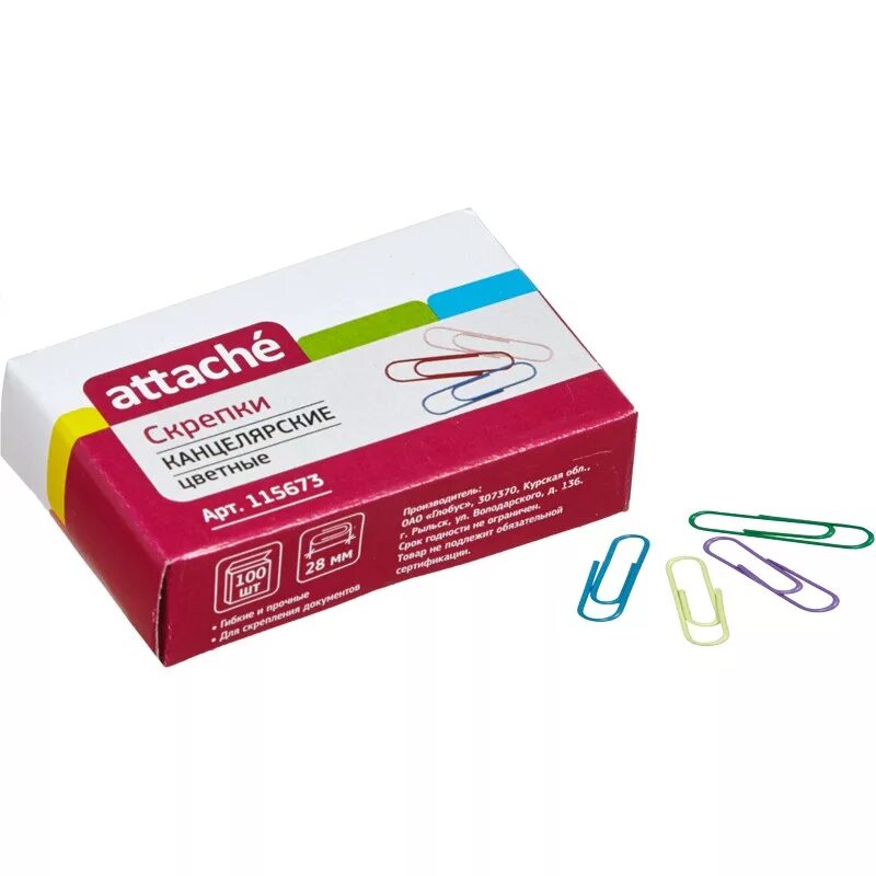 Корп. Атташе канцтовары. Скрепки 28мм 100шт attache цвет 865787. Синий ст. Ручка шариковая attache style 0, 5мм прорезин.