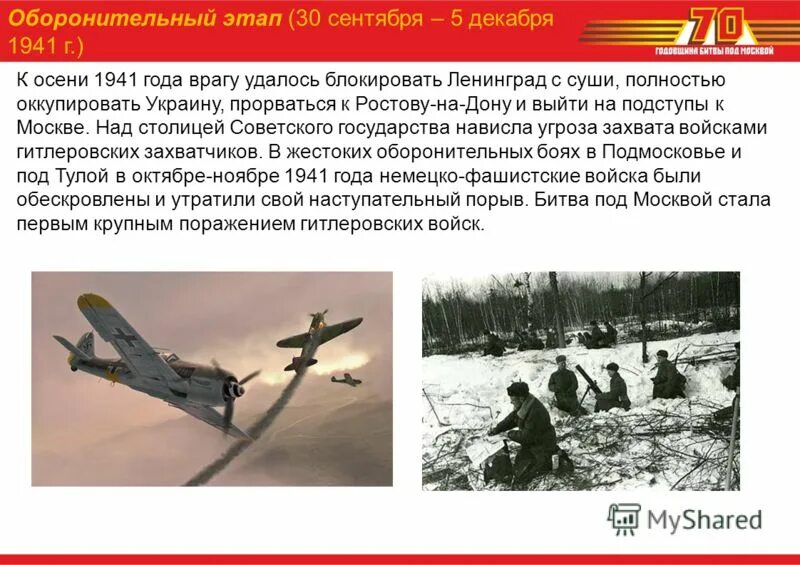 ). Наступательный этап битвы за москву. Оборона москвы. 30 сентября 1941 года — 20 апреля 1942 года — битва за москву. Сентябрь – декабрь 1941.