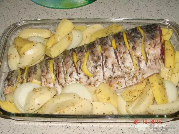 сазан запеченный. карп в духовке с картошкой. рыба сазан в духовке. приготовить сазана в духовке с картошкой. сазан в духовке с картошкой.