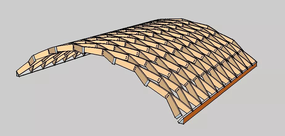Кружально сетчатые своды из дерева. Деревянный кружально-сетчатый свод. Сводчатая крыша стропильная система. Скетчап стропильная система. Каркасные своды