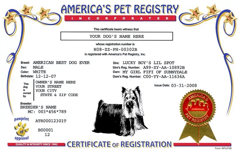 Регистрация pet. Pet registr. Certificate of breeding. American Pet name. Best of Breed Certificate.