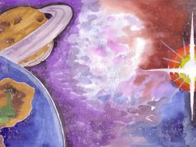 Рисование космос. Рисунок на тему космос. Космос красками для детей. Детский рисунок на тему космос.