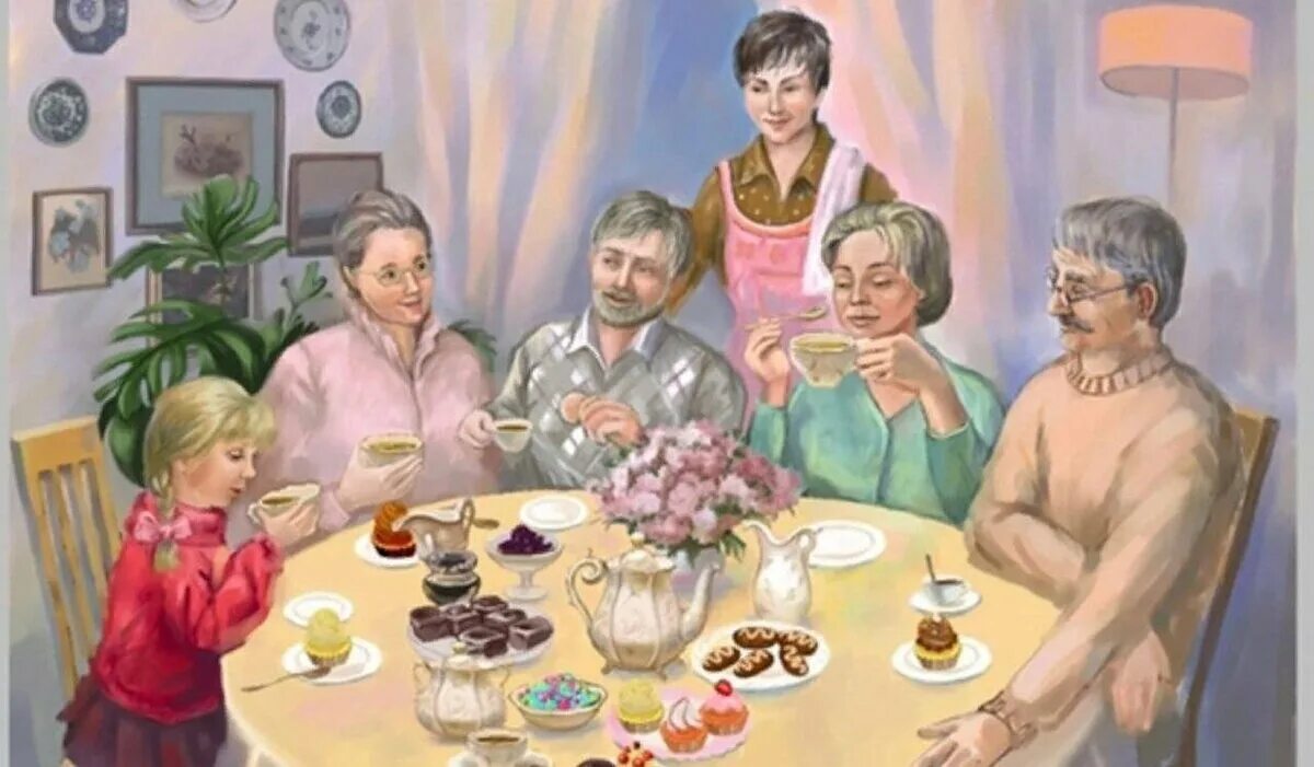 Семейные традиции чаепитие. Семья за столом. Картина семья за столом. Семейные традиции рисунок. Картина семья для детей.