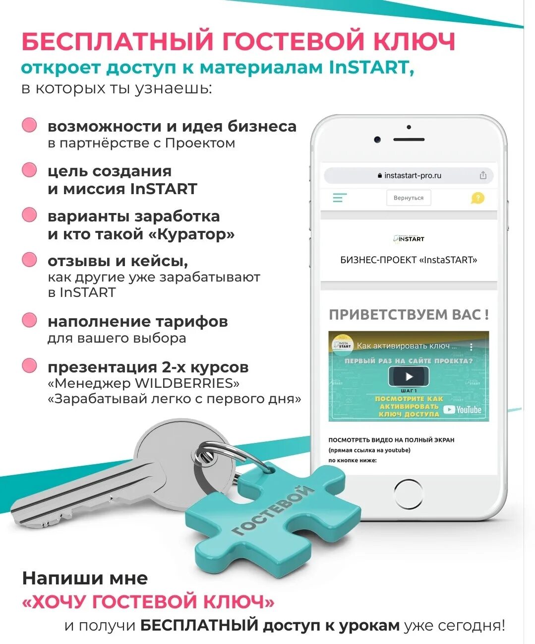 Гостевой доступ. Проект ИНСТАРТ. Гостевой ключ. ИНСТАРТ бизнес проект.