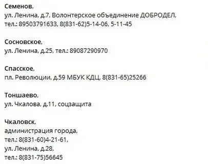 Адреса пунктов сбора