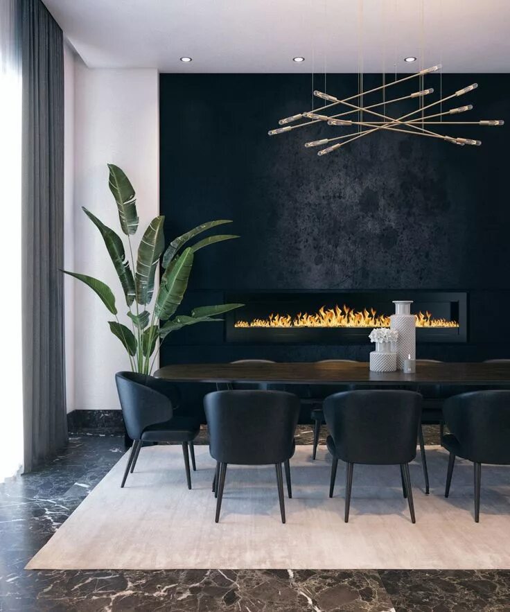 Wallpaper design, style, room, plant, interior, pictures, living room, black col